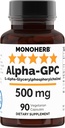 MONOHERB Alpha-GPC 500 mg - 90 Vegan Capsules, Nootropic for Brain Support, Focus, Memory, Motivation, and Energy