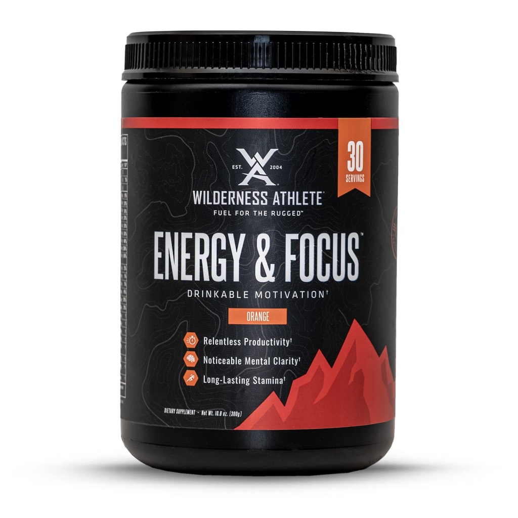 Athlète de la nature - Énergie & Focus ► Pré-entraînement énergétique pour les femmes et les hommes - Mélange de poudre d'énergie avec caféine naturelle - faible teneur en glucides, sucre zéro, pas de poudre d'entraînement crash - 30 Tub de service (Orange)