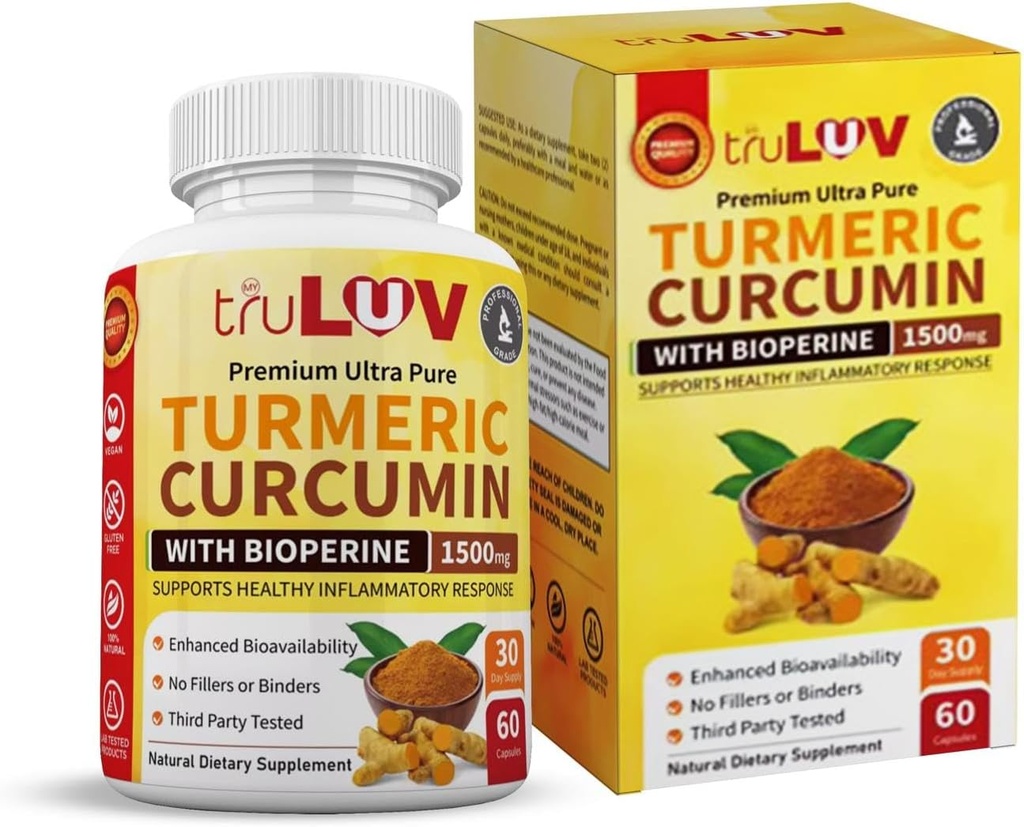 Turmeric Curcumin with Bioperine Ginger Supplement 1500mg 60 Capsules– Natural Dietary Supplement for Health Non-GMO | Gluten Free