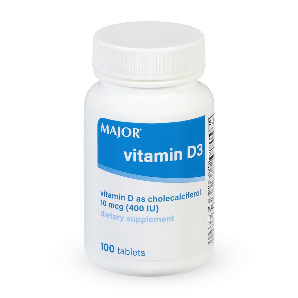 MAJOR Vitamin D3 10mcg (400 IU) - Enthält 25mg Calcium - Nahrungsergänzung - 100 Tabletten (1 Packung)