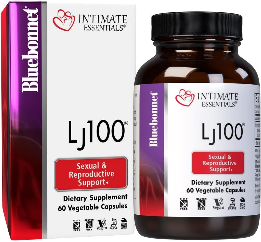 Bluebonnet Nutrition Intimate Essentials LJ100, Sans soja, Sans gluten, Non-OGM, Sans laiterie, Certifié Casher, Vegan, 60 Capsules, 30 portions