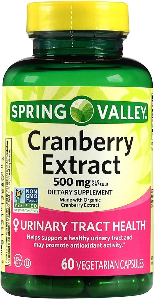 Extrait de canneberge de Spring Valley, 60 mg, 500 mg par gélule