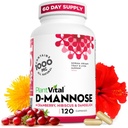 Capsules de mannose D Plantvital avec canneberge - D-mannose Capsules de 1000mg - Haute puissance pour le soutien de la vésicule, du rein et du trac urinaire. Poudre de canneberge avec Hibiscus et Dandelion. 2 mois