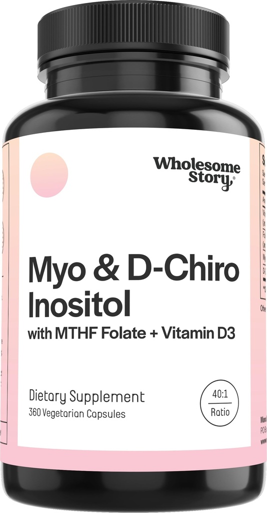 Myo-Inositol & D-Chiro Inositol Kapseln mit MTHF, Folat, Vitamin D | Unterstützung für Ovarian Funktion, Hormon Balance, & Homocystein Ebenen | Fertilität Ergänzungen für Frauen | 360 Count 40:1 Ratio