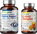 biophix Retinal Support Maximum Strength Complex Formel 100 Kapseln - Kostenlose C-1000 30 Tabletten - Zink Vitamin C E Lutein DHA Omega-3 Astaxanthin Hyaluronsäure - Unterstützt Augen Vision Gesundheit