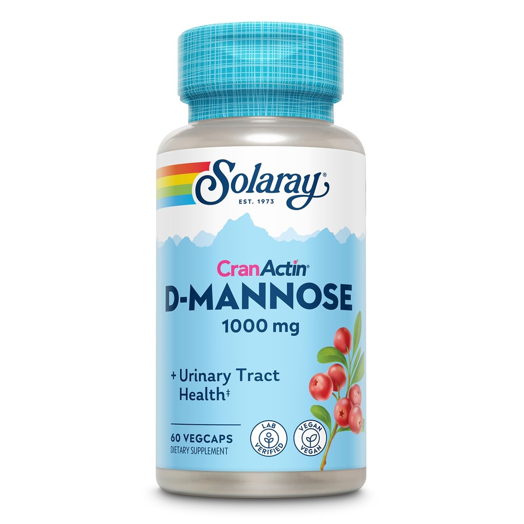 Solaray D-Mannose 1000mg avec extrait de canneberge de CranActin - D supplément de canneberge de Mannose avec vitamine C - soutient la santé du trac urinaire et de la vésicule - Vegan, garantie de 60 jours, 30 portions, 60 VegCaps