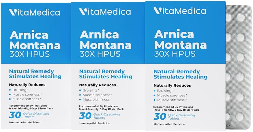 VitaMedica Arnica Montana Blister Pack 30X Tablets for Bruising Pain and Swelling | Plant Based Formula | Recommended by Plastic Surgeons | Natural Recovery Surgery Or Injury | 3 Pack | 45 Servings