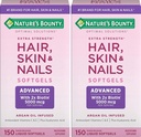 Nature's Bounty Hair, Skin & Nails Rapid Release Softgels, Argan-Infused Vitamin Supplement mit Biotin und Hyaluronsäure, unterstützt Haar, Haut und Nagel Gesundheit für Frauen, 150 Count (Pack von 2)
