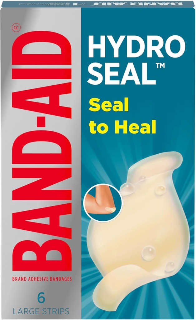 BAND-AID Marque Hydro Seal Bandes étanches, Grandes bandes de gel hydrocolloïde pour le soutien des premiers soins Meilleure guérison pour les blisters, découpes et écharpes mineurs, FSA/HSA Admissible, 6 ct