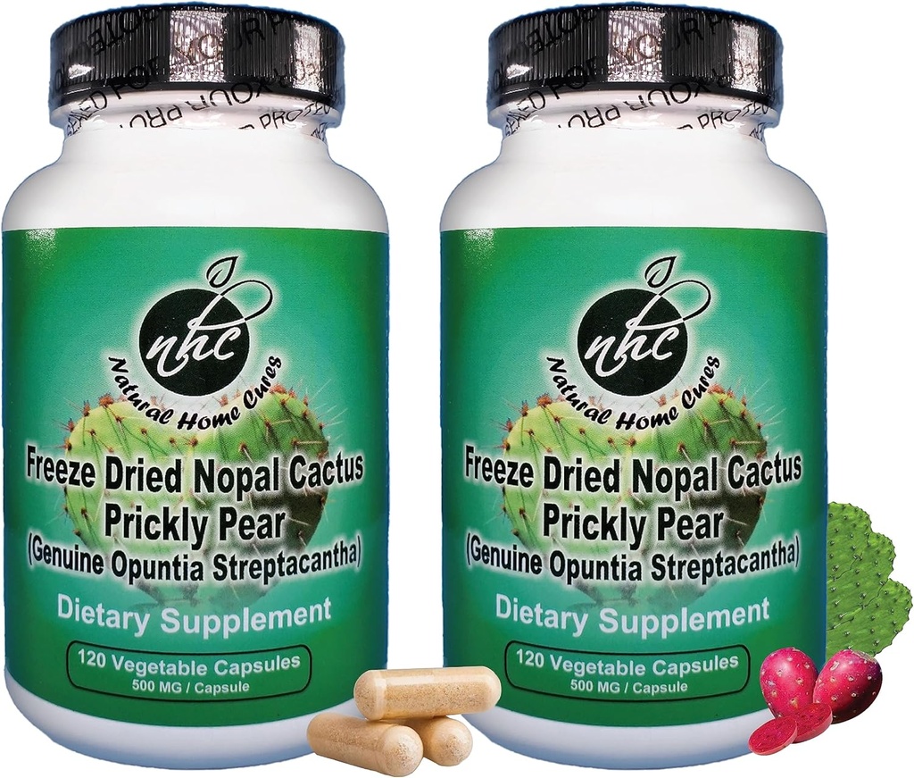 Nopal Cactus Capsules - Freeze Dried Prickly Pear Extract - Fiber Supplement for Metabolic Health Support - Rich in Betalains & Nitrates - Non-GMO - 120 Veggie Caps (2 Flaschen)