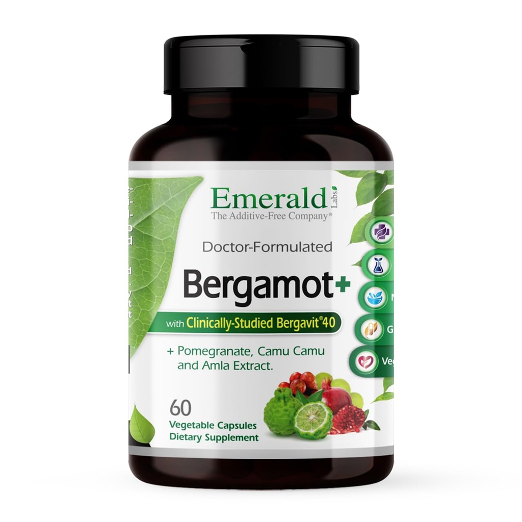 EMERALD LABS Bergamotte+ - Unterstützt Metabolismus und Herzgesundheit mit Bergamotte, Granatapfel, Amla & Camu Camu - Glutenfrei & Vegan - 60 Gemüsekapseln (30 Portionen)