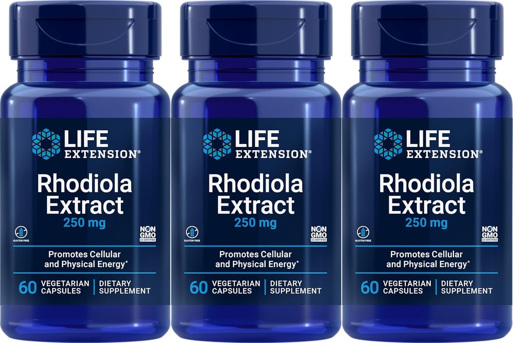 Life Extension Rhodiola Extract, 60 vegetarische Kapseln (Pack von 3)