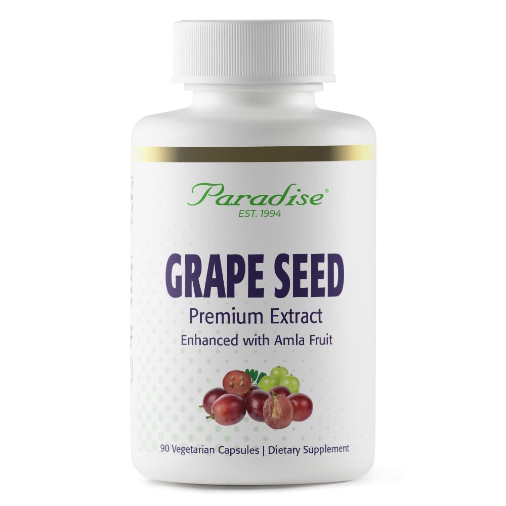 Paradise Herbs Grape Seed Extract, Active Whole Spectrum, Antioxidant, Vegan, Non GMO, Glutenfrei, 90 Vegetarische Kapseln