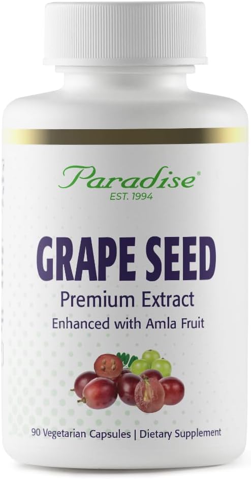 Paradise Herbs Grape Seed Extract, Active Whole Spectrum, Antioxidant, Vegan, Non GMO, Glutenfrei, 90 Vegetarische Kapseln