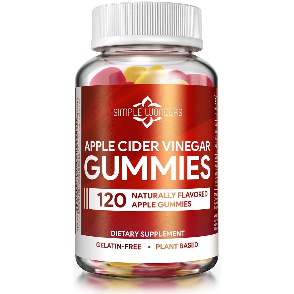 Apfelessig-Gummi mit der Mutter - ACV-Gummien für Detox, Reinigung und Immununterstützung - Hergestellt mit schwarzem Karotten- und Ingwer-Trockenextrakt - Pectin basiert, Non-GMO, Glutenfrei (120 Gummi)