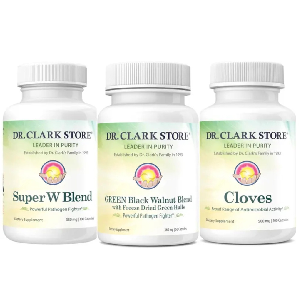Dr Clark Store Kit de soutien et de nettoyage d'intestin - avec les coques de noix noires séchées au gel, Wormwood et Cloves-Aides maintenir la fonction intestinale optimale