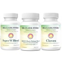 Dr Clark Store Kit de soutien et de nettoyage d'intestin - avec les coques de noix noires séchées au gel, Wormwood et Cloves-Aides maintenir la fonction intestinale optimale