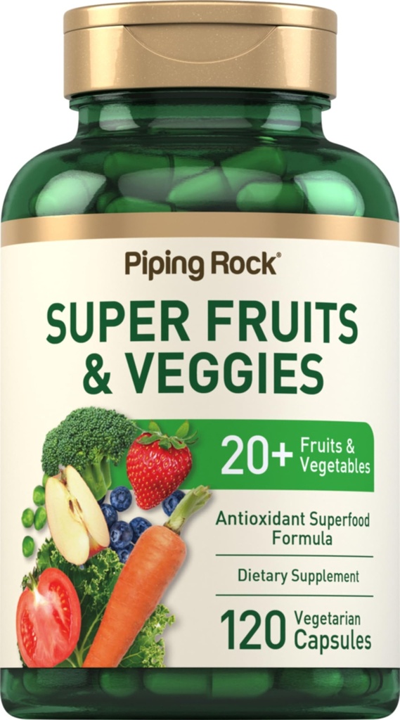 Piping Rock Obst und Gemüse Ergänzung | 120 Kapseln | Plus 20 Obst und Gemüse | Antioxidante Superfood Formel | Tägliche Multivitamin | Vegetarisch, Non-GMO, Glutenfrei