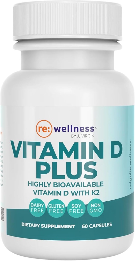 Reignite Wellness von JJ Virgin | Vitamin D Plus | Relevantes Servieren von 5000 IU, hochabsorbierbares Vitamin D + Vitamin K1 & K2 | GG Nahrungsergänzungsmittel für Immungesundheit | Knochen und Herzergänzungsmittel | 60 Softgele