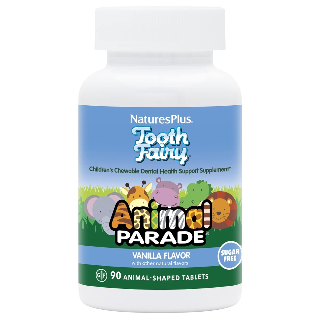 Natures Plus Tier Parade Zahnfeee Kinder Chewables - Natürliche Vanille Flavor - 90 tierische Tabletten - Dental Health Supplement - Vegetarisch, Glutenfrei - 45 Servierungen