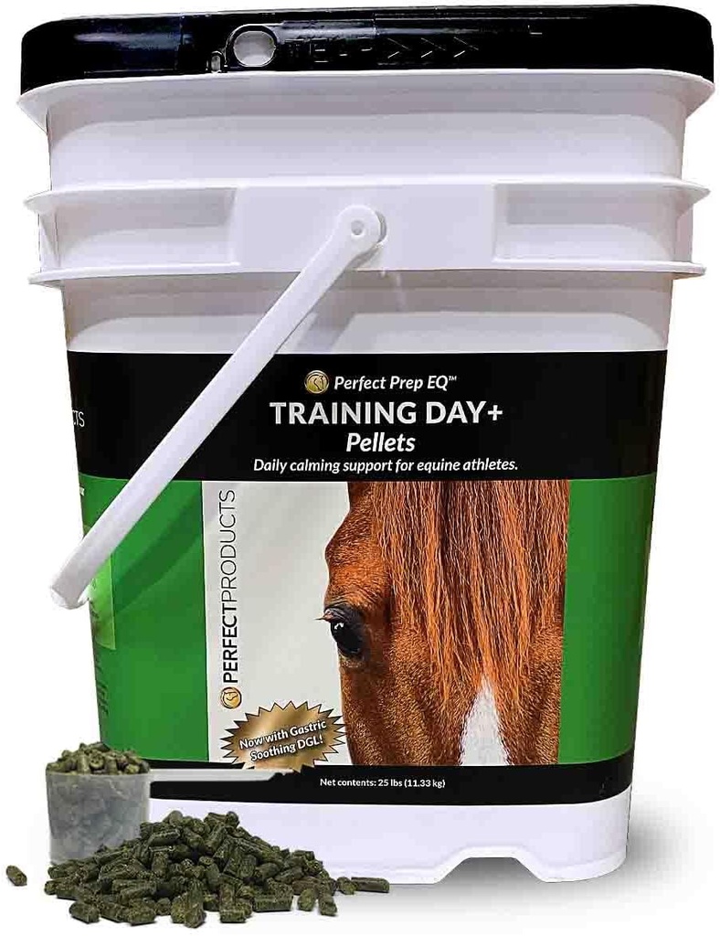 Perfect Prep EQ Training Day+ Pellets zeigen Safe Horse Calming Supplement (25 lb)