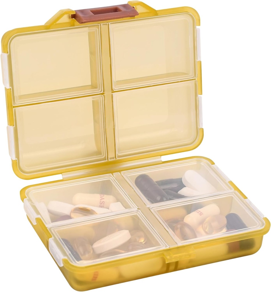 Pill Organizer Small 8 Grid Comettments Pill Holder Box - Portable Medicine Container Case - Daily Weekly Medication Organizer