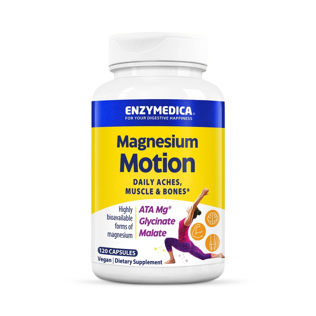 Enzymedica, Magnesium Motion mit 3 Formen von Magnesium, ATA Mg, Glycinat, Malat, Soothes Occasional Aches, unterstützt Knochen & Muskeln, 120 Kapseln