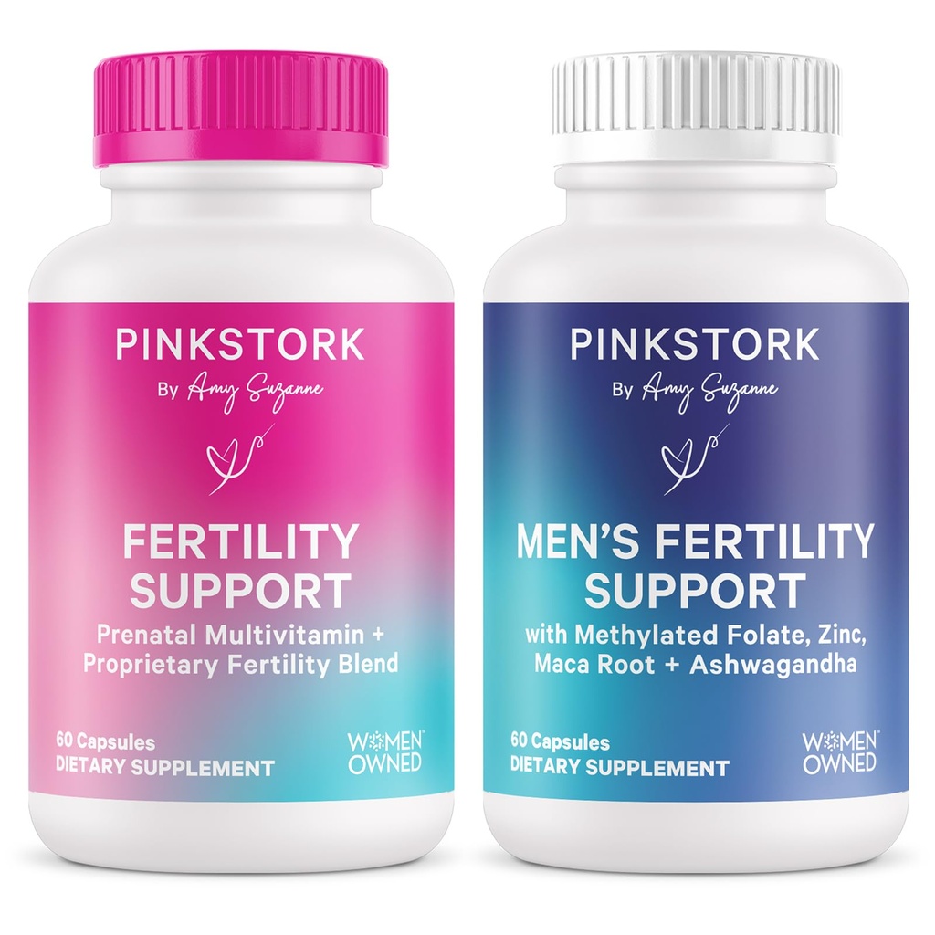 Pink Stork His and Hers Fertility Bundle: Suppléments de fertilité pour les femmes, Suppléments de fertilité pour les hommes, Fécondité Vitamine prénatale, Vitex, Inositol, Folate, Vitamine B6, 60 Capsules
