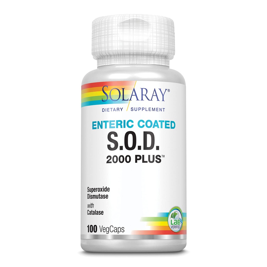 SOLARAY S.O.D. 2000 Plus - Superoxiddismutase (SOD) und Katalase Antioxidantien-Ergänzung, Wellness-Unterstützung - w/Green Tee-Extrakt, Calcium, Rosmarin, Grape Seed-Extrakt, 60-Tage-Garantie, 100 Servietten