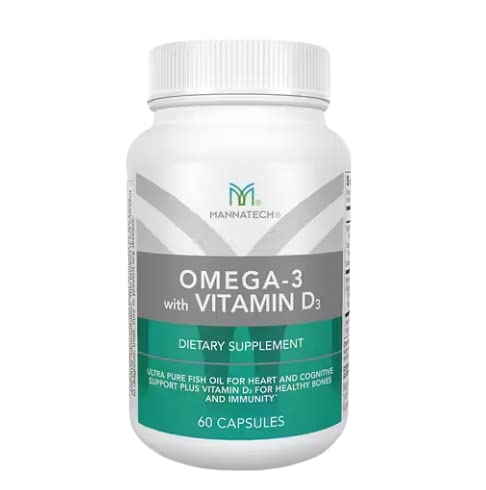 Mannatech Omega-3 avec vitamine D3 pour os, santé cardiaque et soutien cognitif, fait d'huile de poisson pure