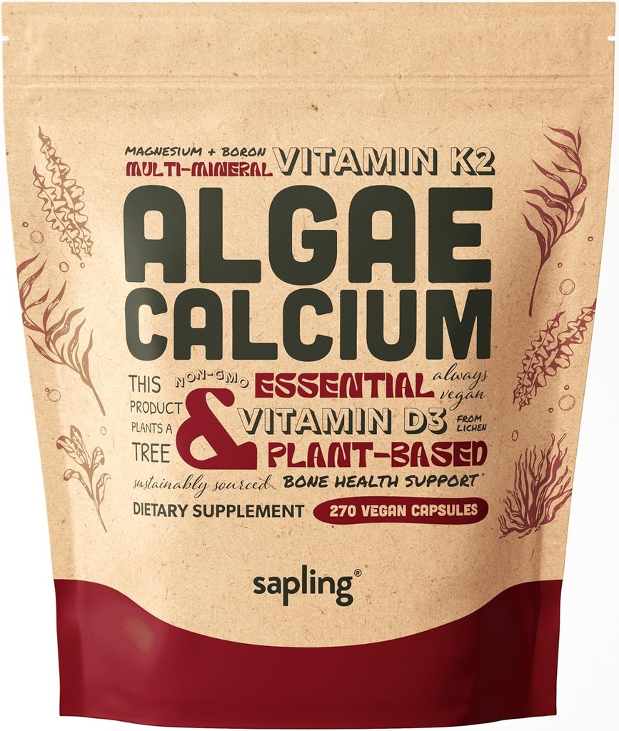 Kalziumergänzung - Ganzes Essen mit Vitamin K2 & D3, Magnesium, Zink, Boron, Mineral Complex. Quelle: Sustainable aus Red Algae. für Knochenstärke und Unterstützung. Non-GMO & Vegan (270 Count)