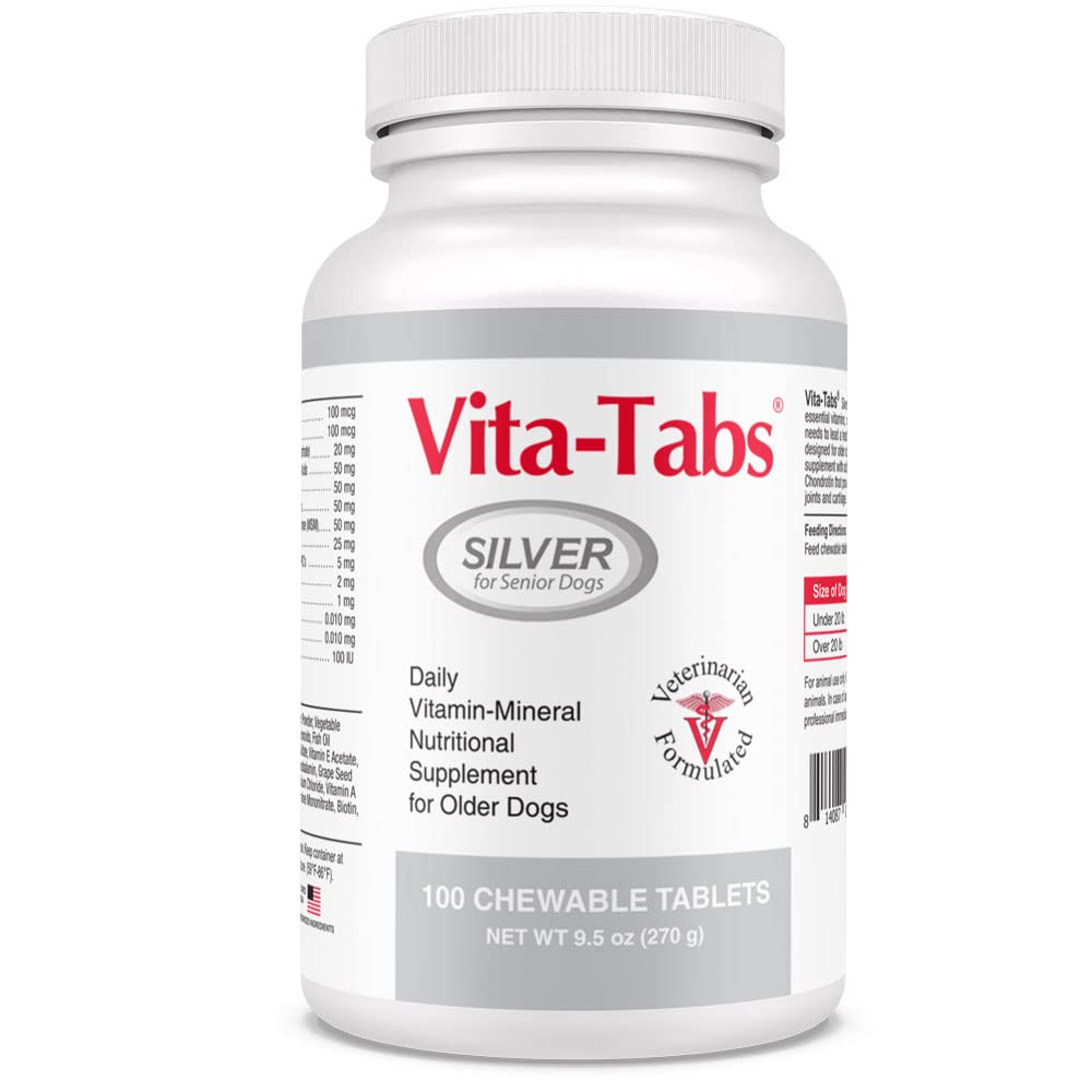 Silber - Vitamine, Mineralien, Nährstoffe - Unterstützung für Senior Dog - Ergänzung für gesunde Knochen, Gelenk, Energie, Immunsystem - 100 Kautabletten
