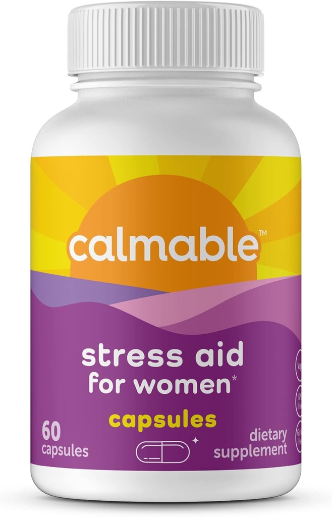 Stress Relief Aid für Frauen - Vegan - GABA, 5-HTP, Ashwagandha - Vitamin Nahrungsergänzung - 60 Kapseln