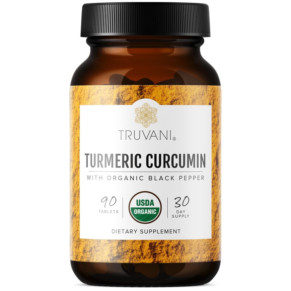 Truvani comprimés curcumin curcuma bio 1,350 mg chacun - Support de joint naturel avec poivre noir pour l'absorption - 90 comprimés