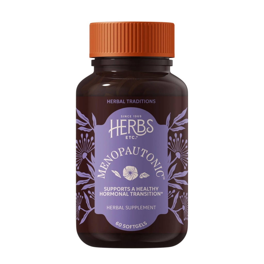 Herbs Etc. Menopautonic - Unterstützt gesunde Hormone - Menopausal Health Supplement mit Chastetree Berry, Black Cohosh & Ginseng - Unterstützt Ovary Health & Vaginal Walls - 60 Softgels (60 Servietten)
