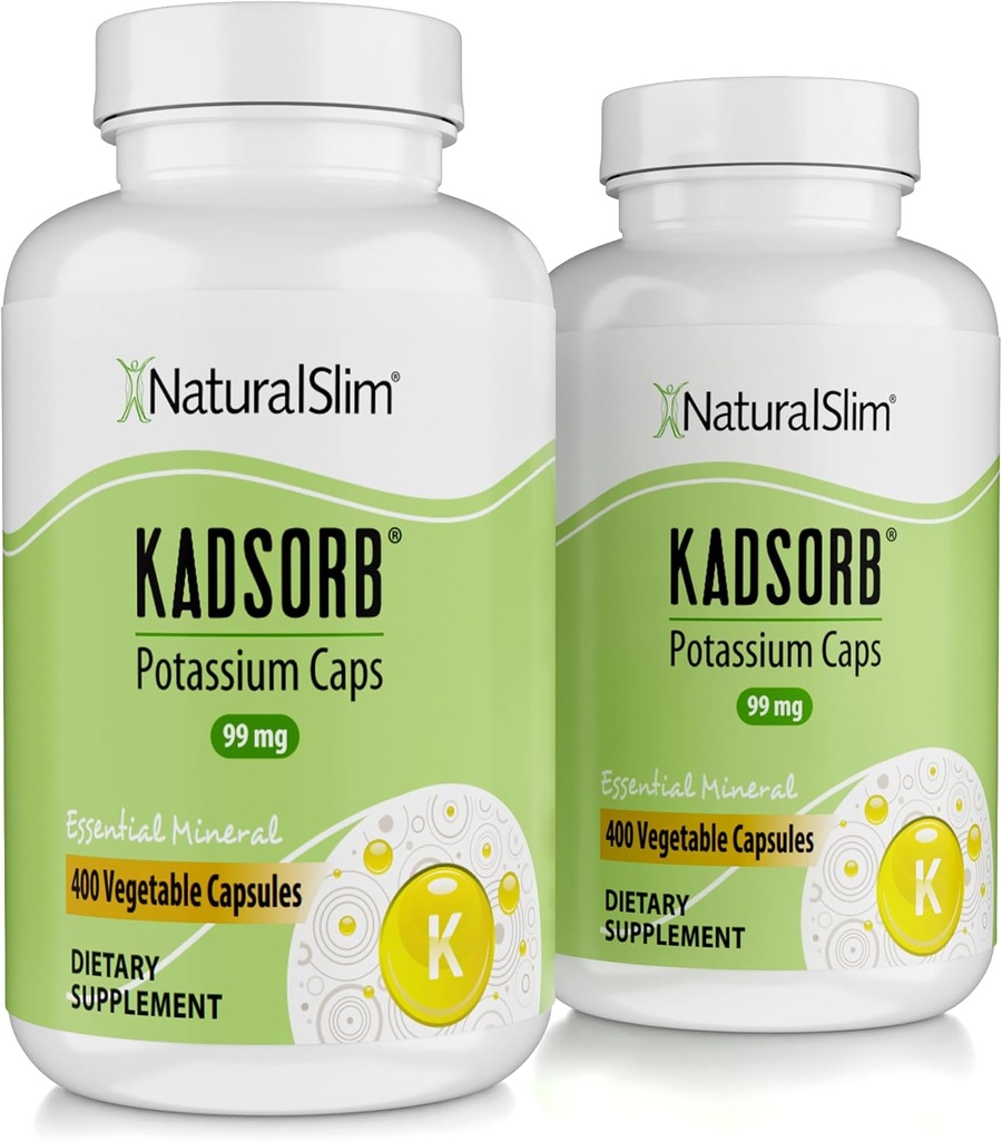 NaturalSlim Natural Potassium Citrate Gluconate 99 mg - Kadsorb unterstützt Elektrolyt Balance & Normal pH - saugfähige Kaliumergänzungen mit essentiellen Mineralien - Non GMO 400 Kapseln 2 Packung