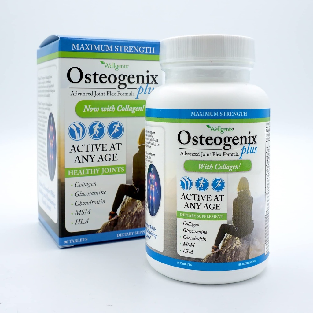 Wellgenix Osteogenix Advanced Joint Flex Formula (90 Ct) - Knie-Ergänzung mit Collagen II, Glucosamin, Chondroitin, MSM & HLA - Lubrication & Discomfort Support Tablets für Männer & Frauen