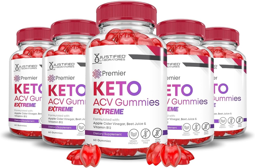 Justified Laboratories (5 Pack Premier Keto ACV Gummies Advanced Extreme 2000MG Premier Keto Gummies Apfel Apfelessig Formuliert mit Granatapfelsaft Pulver B12 Vegan Non GMO 300 Gummys