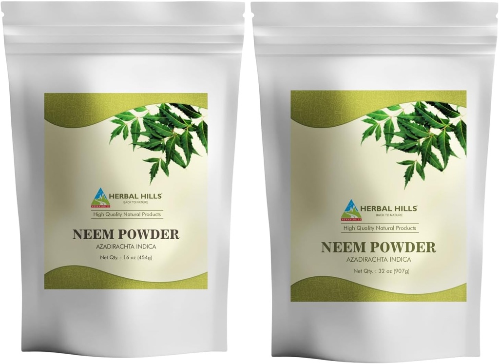 HERBAL HILLS Neem Leaf Powder Fresh Leaves Pure Neem Supplément Pack de 2 Combo