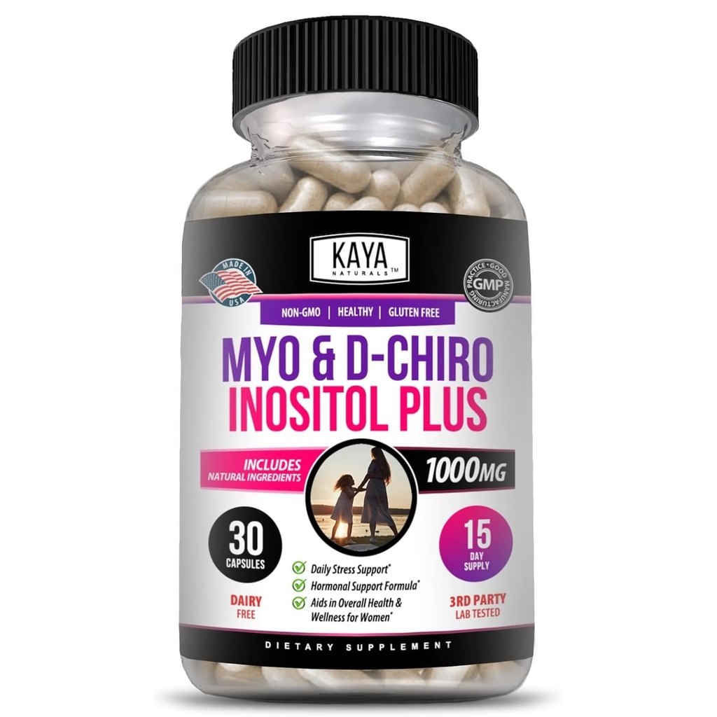 Kaya Naturals Myo & D-Chiro Inositol Plus Support pour les femmes, capsules de vitamine B8-30
