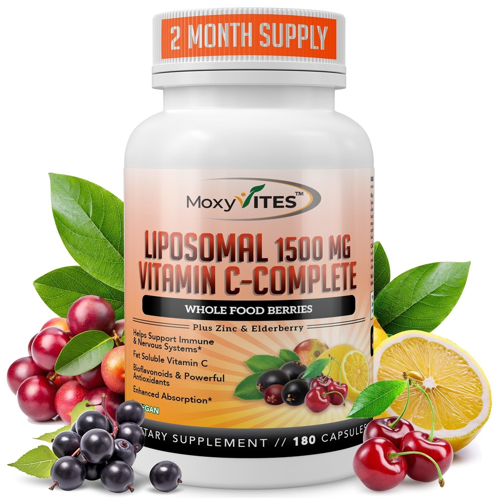 Liposomale Vitamin C mit Zinkkapseln - Vit C Organic Elderberry, Amla, Camu Camu- Vitamina C hohe Absorption, Anti-Aging, Immununterstützung,1500mg/Serving 3 Month Supply Gluten Free NON GMO Veggie Caps