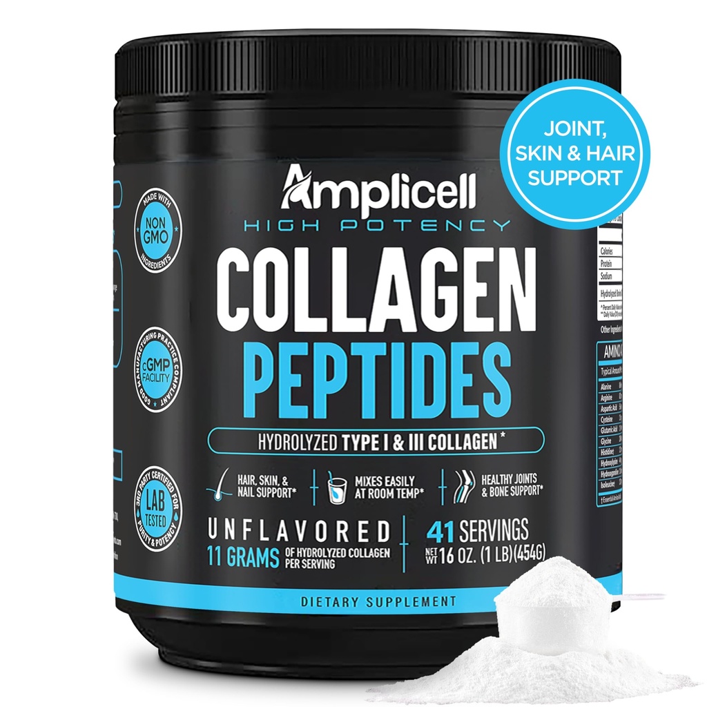 Poudre de Peptides Multi Collagène – Supplément protéinique hydrolysé de type 1 et 3 – Herbacé, non aromatisé, kéto et paléo – Cheveux, peau, ongles, articulations pour les femmes et les hommes – 41 portions