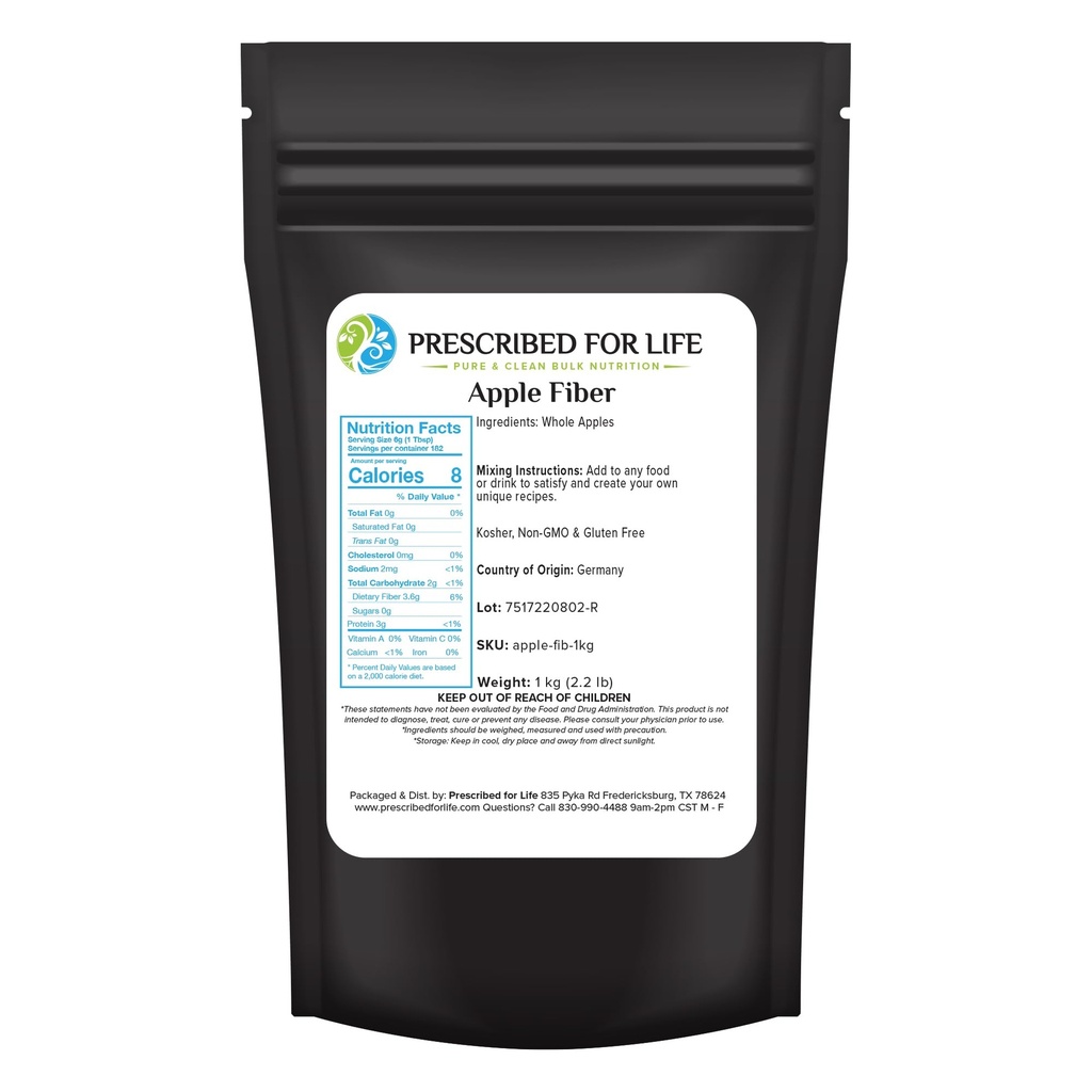 Verfasst für das Leben Apple Fiber Powder, natürliche Apple Pektin Fiber Supplement für Verdauungsgesundheit, Vegan, Non GMO, Glutenfrei (1kg / 2.2lb)