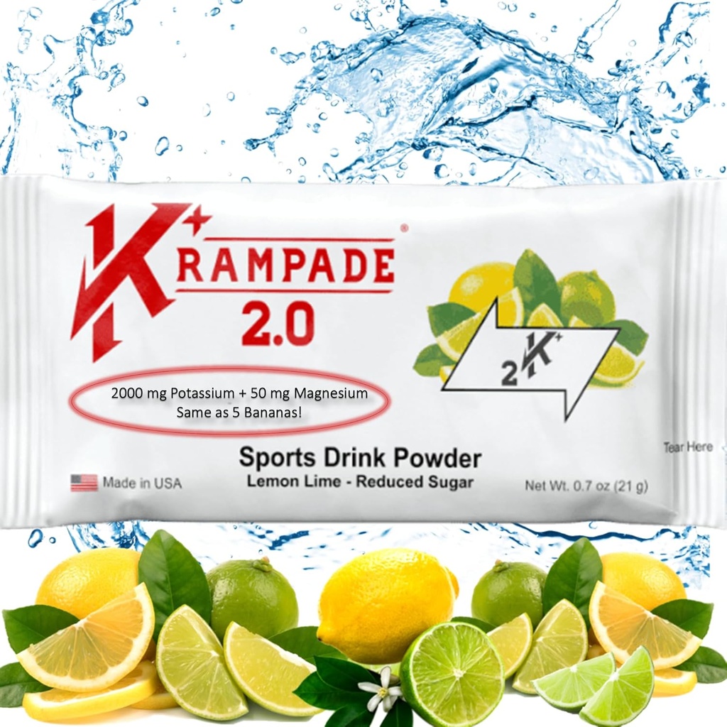 Krampade Potassium Magnesium Supplement Elektrolyte Pulver - 50 mg Mag + 2000 mg K, >2X Mehr als Coconut Water | Cramp Relief | Hydratationspakete
