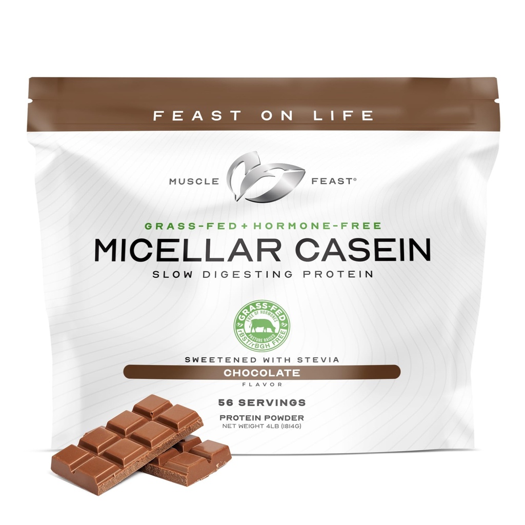 Muscle Feast Grass Fed Micellar Casein Protein Powder, Pasture Raised & Hormone Free, Slow Digesting Casein Protein - Unterstützt Overnight Muscle Recovery, Gluten Free Protein Powder - Schokolade, 4lb