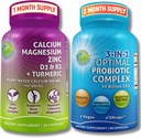 Bone Health & Gut Support Bundle – 3-in-1 Probiotic 50 Billion CFU, Präbiotische und Verdauungsenzyme + Pflanzenbasiertes Calcium, Magnesium, Zink, D3, K2 & Organic Turmeric – Vegan, Non-GMO, Clean Label