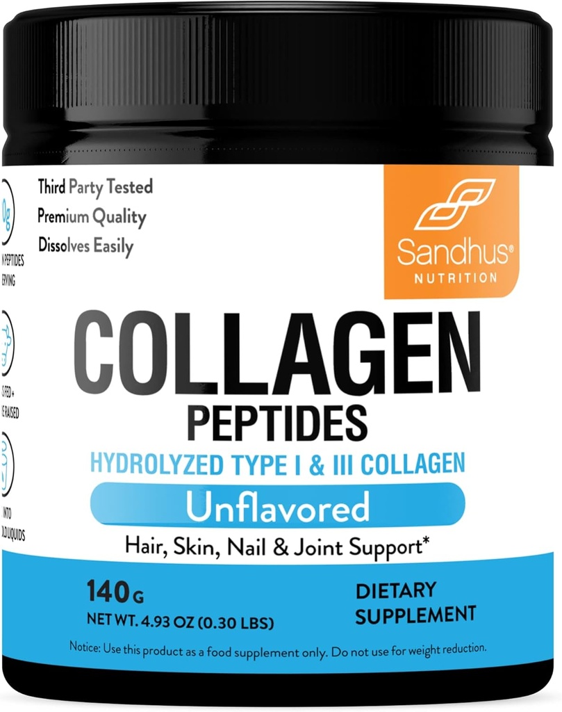Sandhu's Collagen Peptides Powder4.94.9 oz Unflavored| Grass-Fed Hydrolyzed Bovine Collagen | Unterstützt jugendliche Haut, Haare, Nägel, Mobilität & Flexibilität