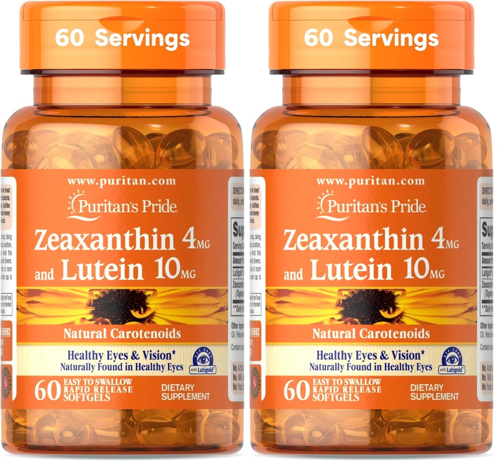 Puritan's Pride Zeaxanthin 4mg mit Lutein 10mg, Unterstützt gesunde Augen und Vision*, 60 ct (Pack von 2)