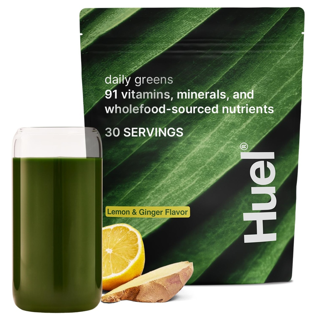 Huel Daily Greens Citron et gingembre de la poudre Superfood Greens 91 Vitamines, minéraux et ingrédients d'origine alimentaire entière.