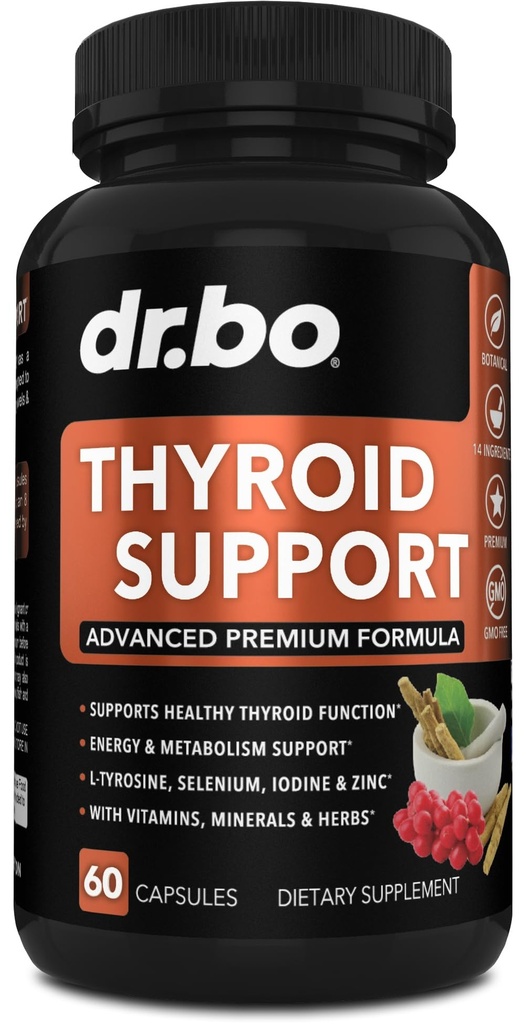 Support thyroïde pour les femmes et les hommes supplément - Métabolisme naturel, l'humeur et l'énergie Enhancer avec L-Tyrosine Sélénium Iodine Zinc Bladderwrack Kelp & Ashwagandha supplément thyroïde complexe vitamine 60 pilules